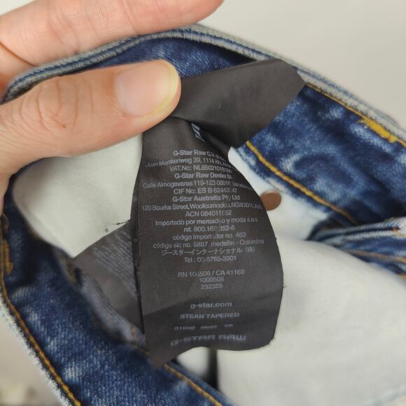 G-Star Raw Stean Tapered Jeans Mens 33x32 Medium Wash Stash Pocket Biker FLAW - Picture 13 of 14